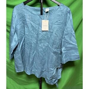 Lintico Blue Linen 3/4 Sleeve Shirt Top Womens Size XL NEW NWT